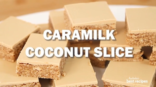 Caramilk coconut slice