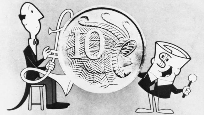 An image from the animated 1965 film 'Dollar Bill', used to introduce decimal currency to Australia in 1966.