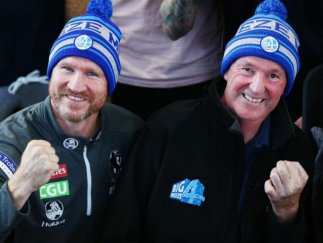 Collingwood coach Nathan Buckley and AFL legend Neale Daniher. Picture: Getty Images