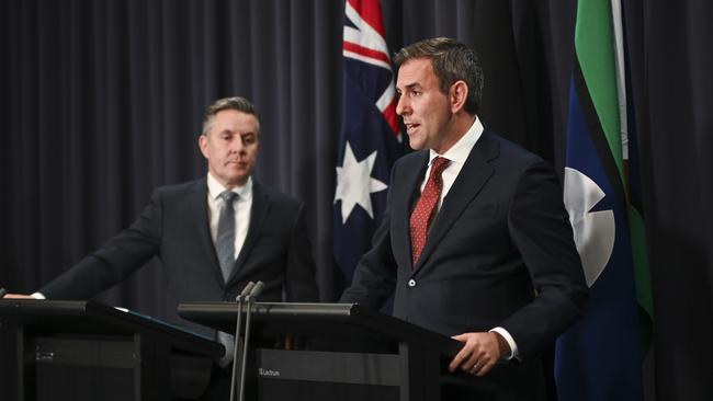 Health Minister Mark Butler, left, and Treasurer Jim Chalmers at Parliament House on Tuesday at the release of the inquiry’s report. Picture: Martin Ollman