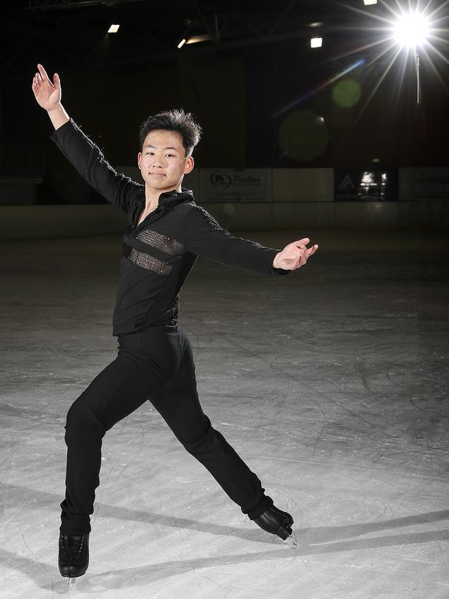 Adelaide’s Andy Yao, 14, is off to Russia to compete for Australia in his first international junior figure skating Grand Prix. Picture: SARAH REED