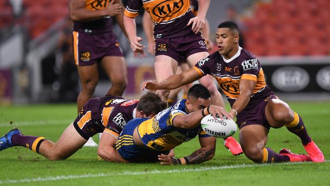 Marata Niukore was the first beneficiary of the ‘six again’ rule early in the Eels win over Brisbane.