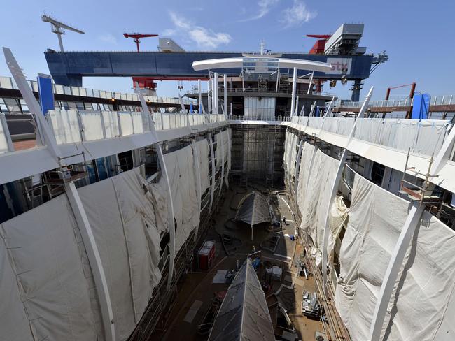 A view of the passenger cabins at the construction site.