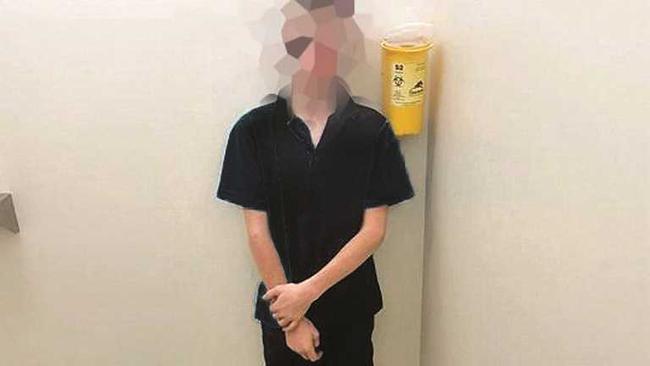 Teenager Trysten Devine 14, whose mother says he is about the height of an average 9-year-old, could easily reach the sharps container in the Gympie Hospital toilet. Picture: Contributed