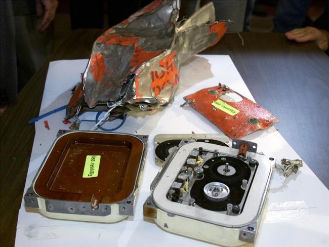 The damaged EgyptAir Flight 990 data recorder.