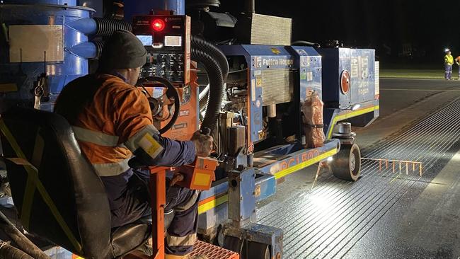 Runway grooving works at Ballina Byron Gateway Airport.