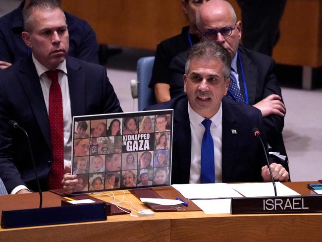 Israeli Foreign Minister Eli Cohen speaks during a United Nations (UN) Security Council meeting on the conflict in Middle East. Picture: AFP