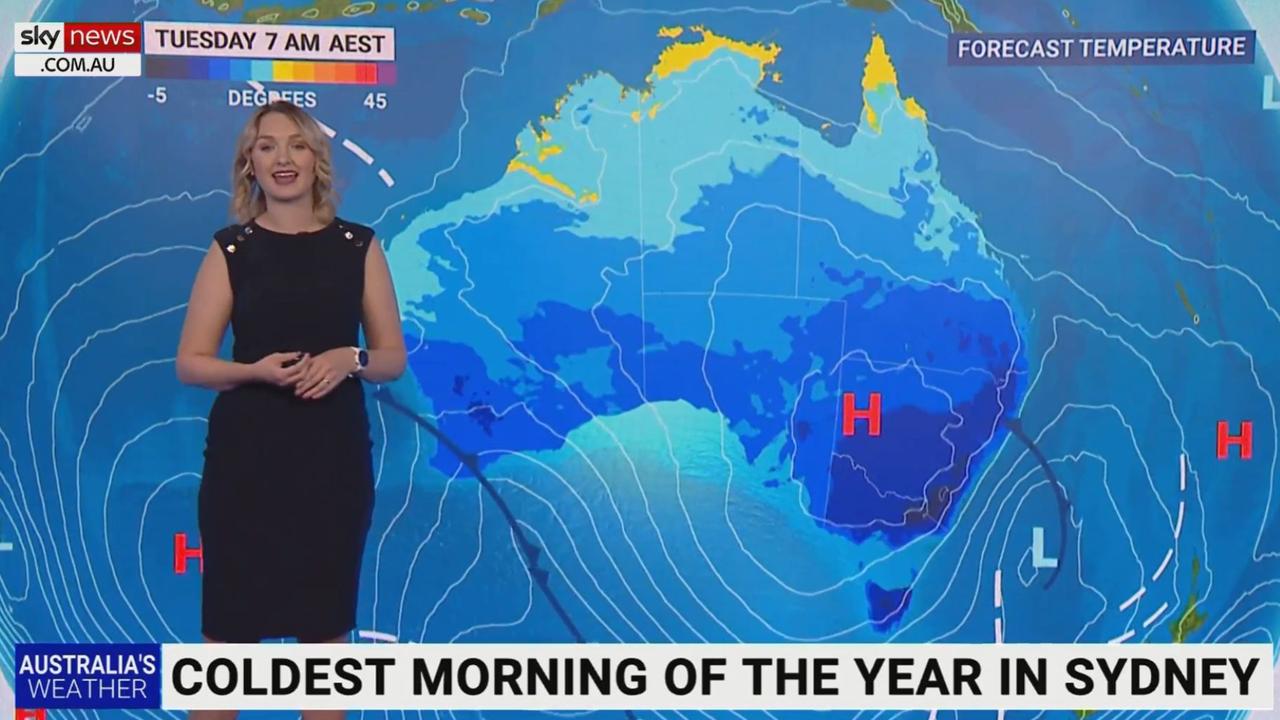 Meteorologist Bradlyn Oakes warned the cold conditions will continue this week due to a cold front, showers, and gusty winds. Picture: Sky News Australia Weather