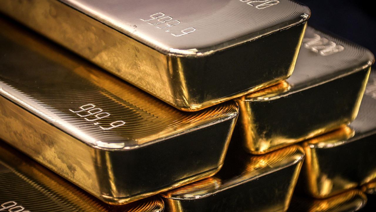 Gold bullion bars after being inspected and polished at the ABC Refinery in Sydney. Picture: DAVID GRAY / AFP