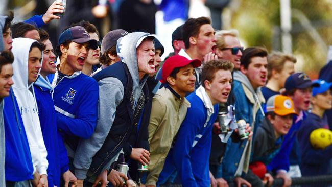 St Peter’s Old Collegians fans getting vocal during last year’s division two grand final. After listening to the punters and we have the poll results for the league’s flag favourites. Picture: Tom Huntley