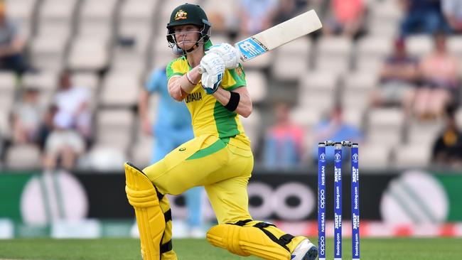 Australia's Steve Smith bats during the 2019 Cricket World Cup warm up match between England and Australia at the Rose Bowl in Southampton, southern England, on May 25, 2019. (Photo by Glyn KIRK / AFP)