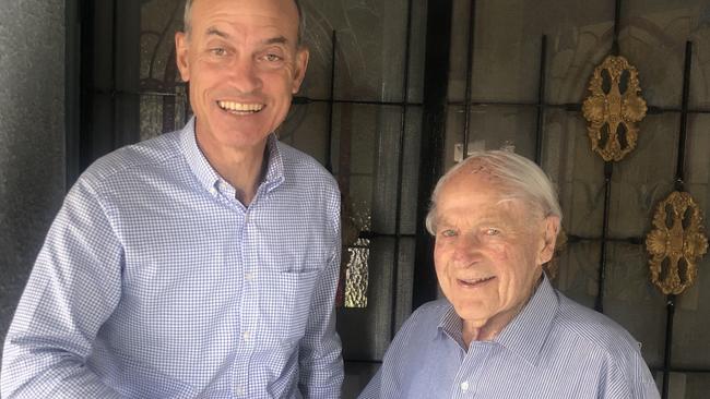 Veterans Affairs Minister Guy Barnett with Raymond Leonard, the last remaining survivor from the HMAS Armidale.