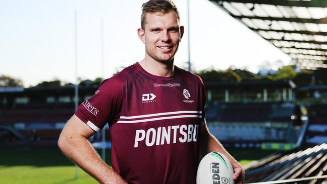 Strict Embargo. On Hold until Saturday 21st. The Daily Telegraph. 18.9.2024 Manly NRL media day. Tom Trbojevic  at Brookvale Oval.  Picture: Rohan Kelly