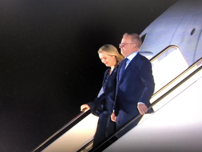 PM Anthony Albanese and partner Jodie arrive in Washington DC. Picture: Sky News