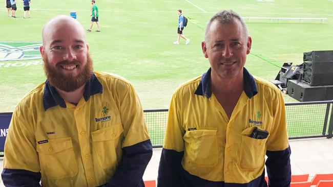 Lismore City Council grounds staff Isaac McMahon and Robin Patch are pat of the team keeping the regions' sporting grounds in top shape. Photo: Alison Paterson