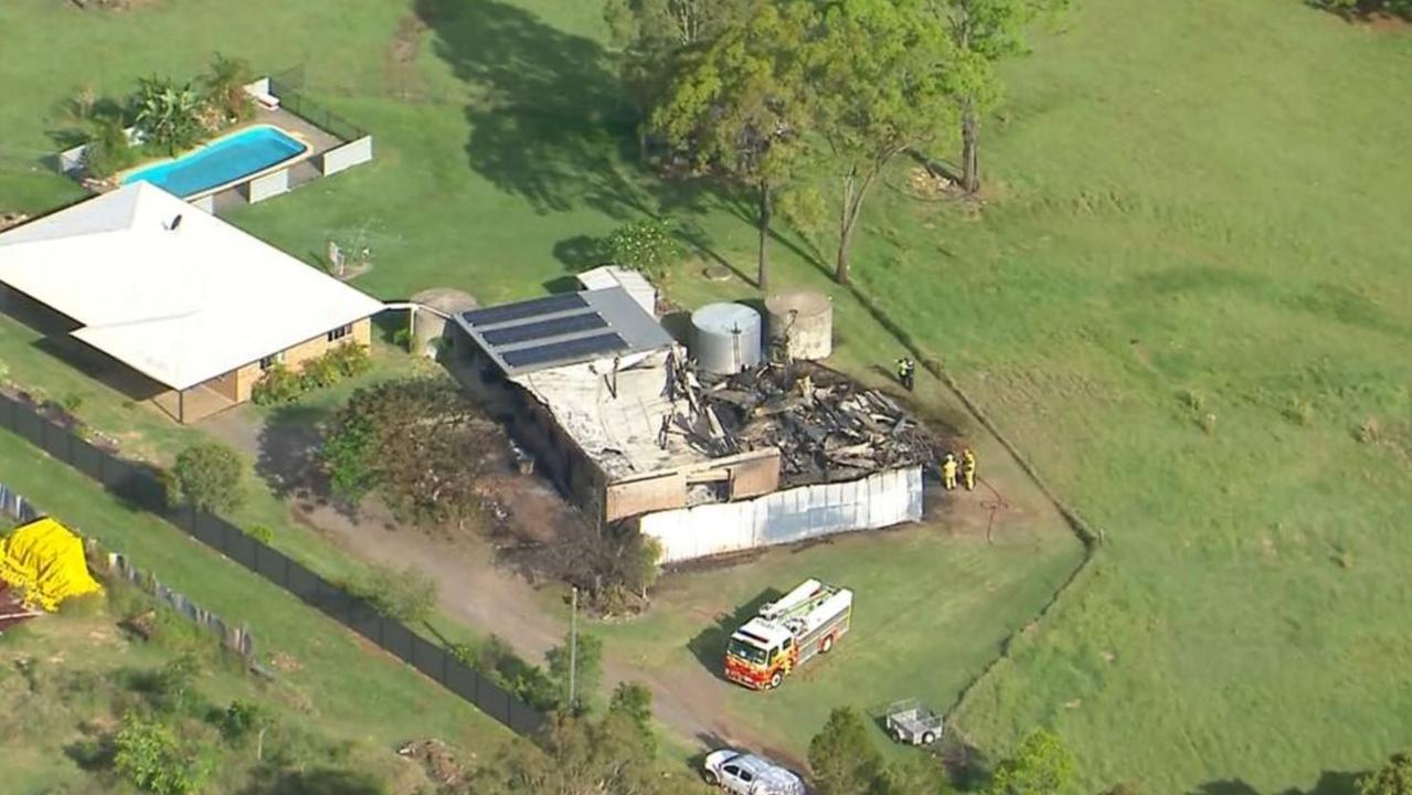 The charred wreckage of the shed can be seen from above. Picture: Seven