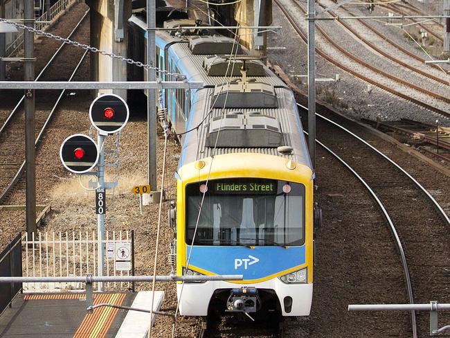 A train approaches North Melbourne Station. Picture: Nathan Dyer