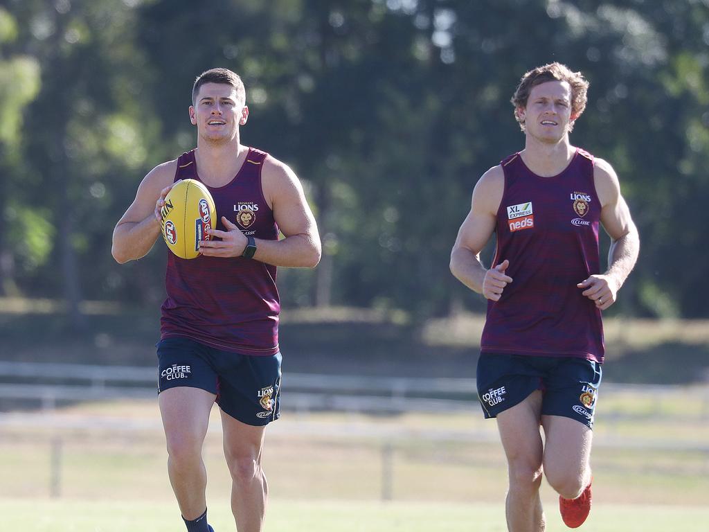 Dayne Zorko (left) and his brother-in-law Ryan Lester will play together in an AFL grand final. Picture: Annette Dew