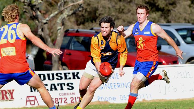 Duane Hueston playing for Echuca United against Mulwala in the Murray league in 2011.