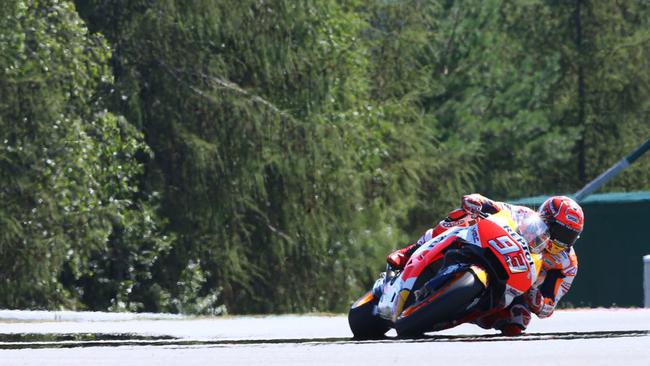Marc Marquez takes a bend on his Honda during qualifying.