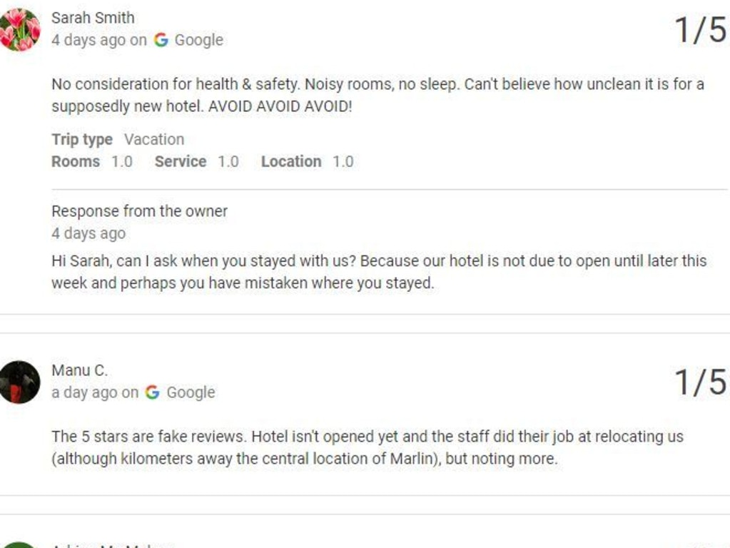 Some reviews claimed the hotel was five out of five despite it not being opened yet.
