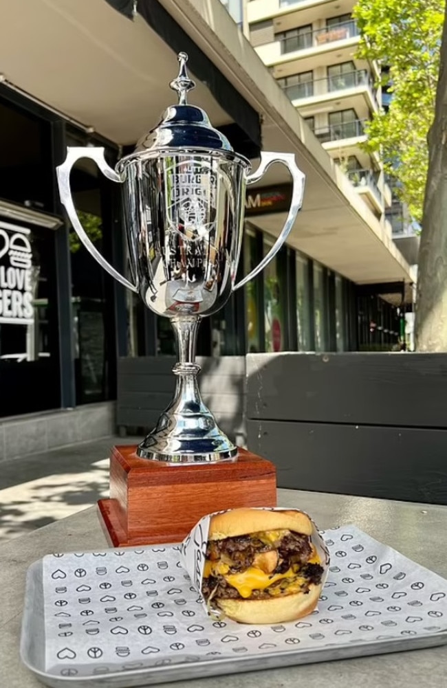 Easey's Motz Madness creation, a double Oklahoma fried onion burger. Picture: Supplied