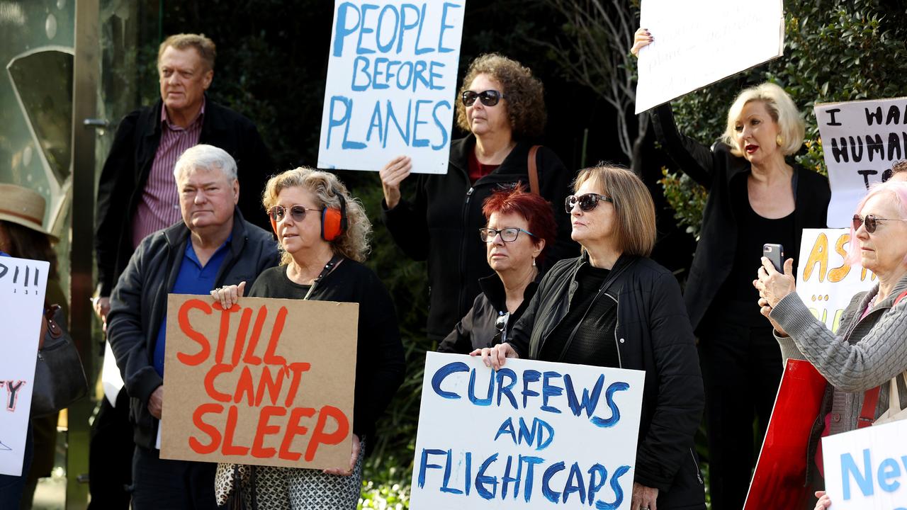 Brisbane residents rallying outside Brisbane Airport Corporation against fight noise. Picture: Tara Croser.