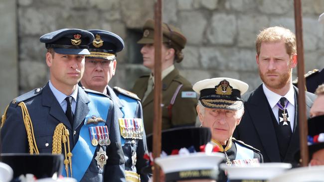 Prince Harry, Prince William and King Charles at the funeral of Queen Elizabeth II. Picture: Chris Jackson/Getty Images