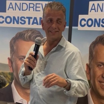 Gilmore Liberal candidate Andrew Constance at his 2025 Election Night party.