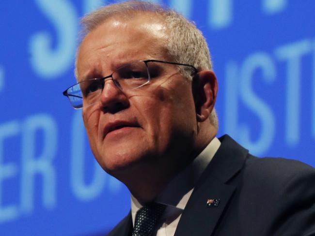 MELBOURNE, AUSTRALIA - NewsWire Photos, NOVEMBER 10, 2021. Prime Minister Scott Morrison addresses the Victorian Chamber of Commerce and Industry. Picture: NCA NewsWire / David Crosling