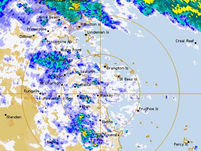 Mackay rain radar as of 2.40pm, March 18, 2025