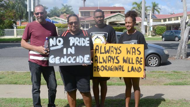 Terry Lloyd, Jackman Yasso, Angelique Yasso and Melinda Mann at Rockhampton's Invasion Day Rally 2021