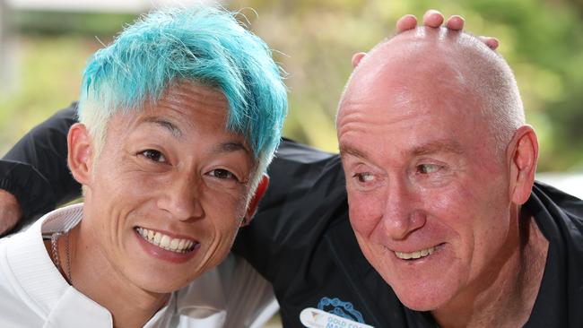 Jo Fukuda has won the 2022 Gold Coast Marathon. Pictured with Gold Coast Marathon legend and long-time ambassador Pat Carroll. Picture Glenn Hampson