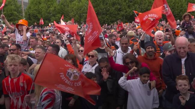 Fans celebrate Luton’s fairytale promotion to Premier League at civic ...