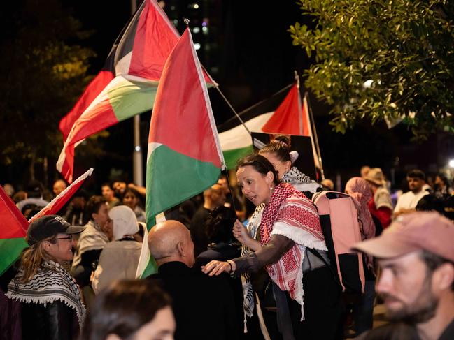 Protesters outside the ABC western Sydney headquarters as Anthony Albanese and Peter Dutton head into their second debate. Picture: NewsWire / Monique Harmer