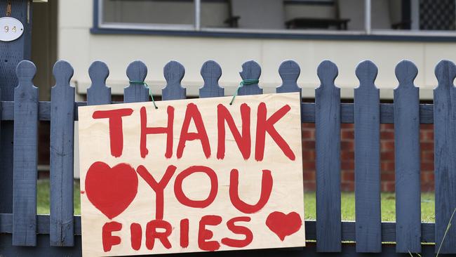 A sign near Ulludulla, NSW, thanks firefighters for their efforts in battling the blazes Picture: AP