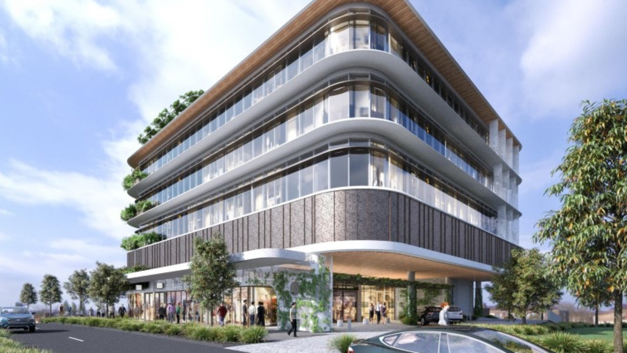 An artist's impression shows the design for the new A1 office building that Coast developer Evans Long wants to build on First Ave in the Maroochydore city centre.