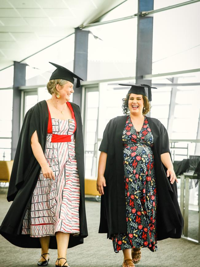 Dr Anna Walmsley (L) and Dr Nikki Burnett before graduating from the NT Based Flinders Uni Medical school. Picture: Glenn Campbell