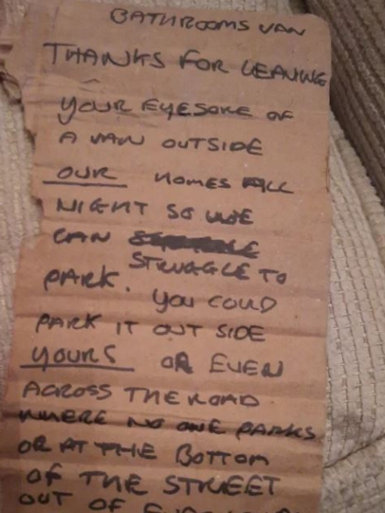 A van driver found this angry note on his windscreen.