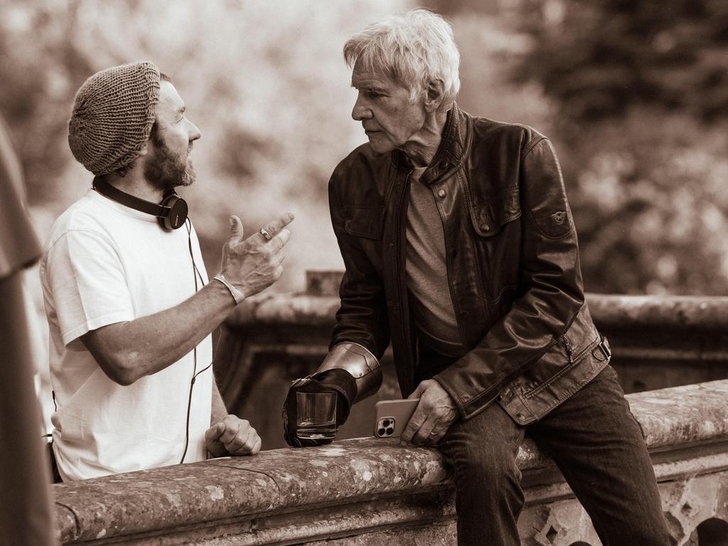 Joel Edgerton and Harrison Ford behind the scenes of the Glenmorangie campaign in Scotland. Picture: Supplied