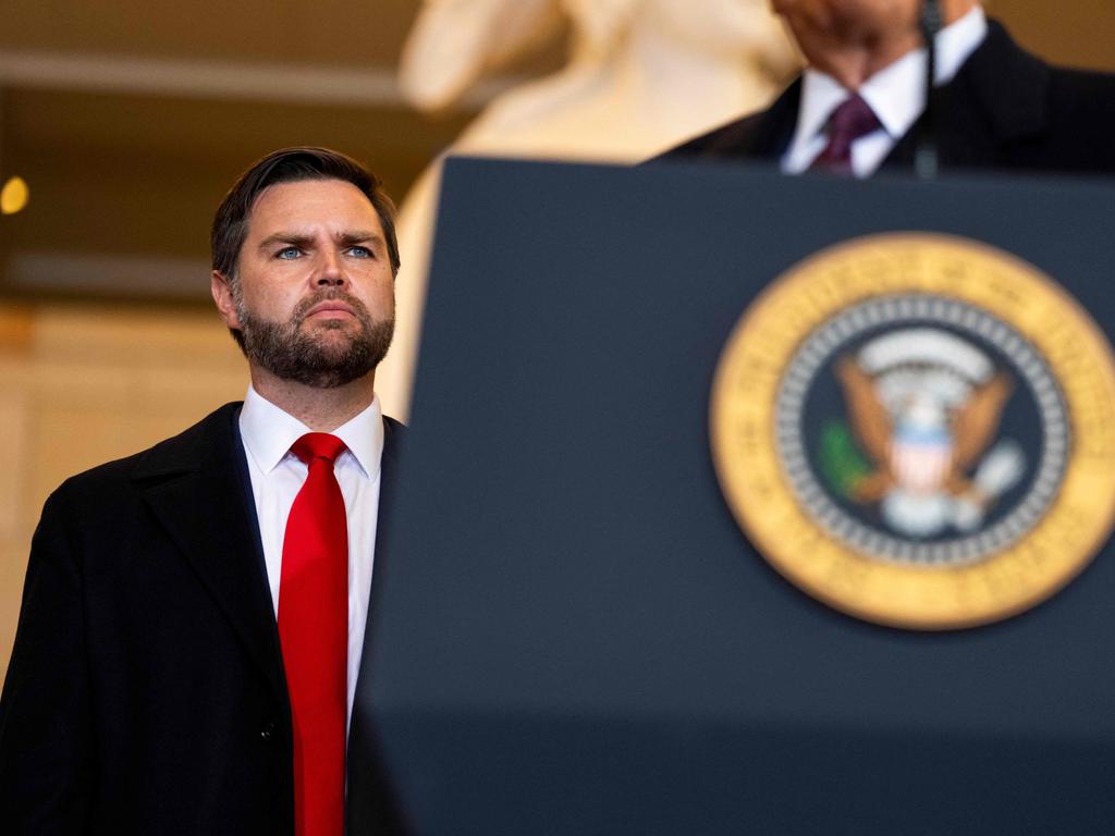 US Vice President JD Vance looks on as President Donald Trump delivers remarks in Emancipation Hall following his inauguration. Picture: AFP