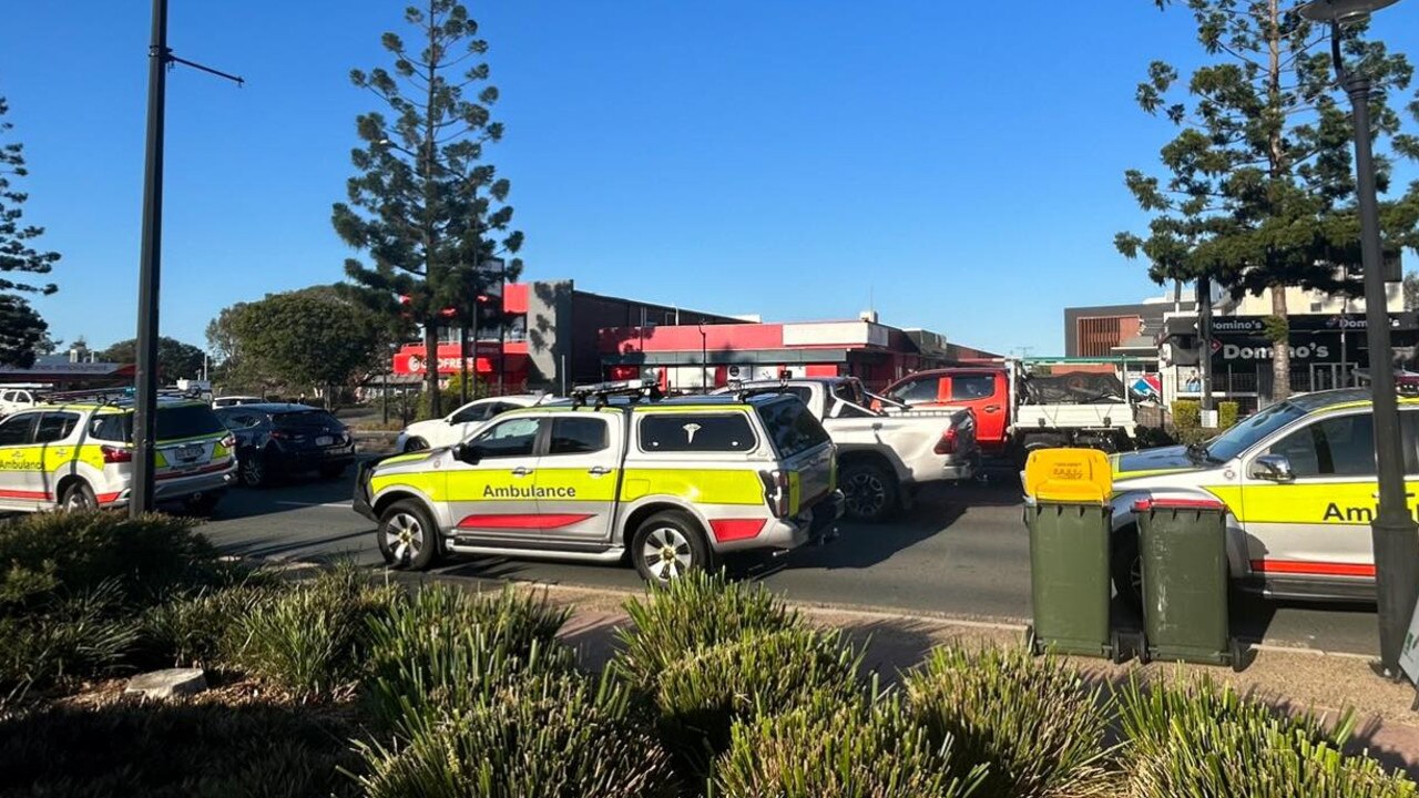 Critical care paramedics on the scene where a pedestrian was hit at Strathpine. Credit: Timothy Hannon