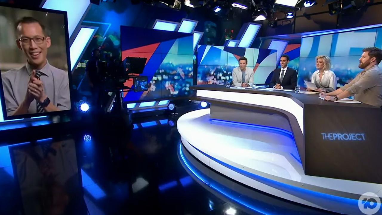 Eddie Woo's attempt to explain the ‘gotcha’ question caused a commotion on the panel. Picture: Channel 10 / The Project.