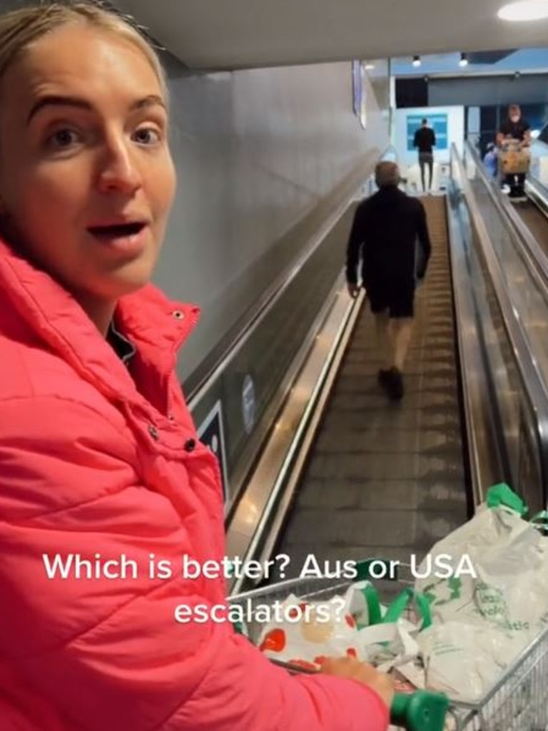 A woman showed off a trolley locking escalator in Australia. Picture: TikTok / @wearesheppard