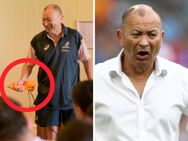 Eddie Jones nailing the prop comedy. Photo: Stan Originals and Getty.