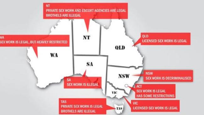 Australia’s varying sex industry laws. Picture: news.com.au