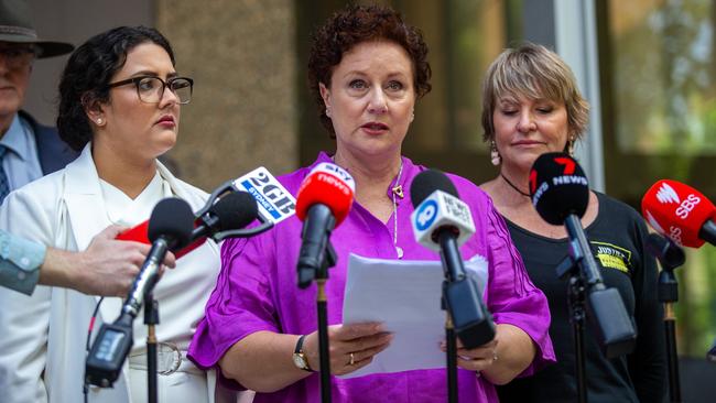 Kathleen Folbigg (middle) leaves the Supreme Court in Sydney with lawyer Rhanee Rego (left) and friend Tracy Chapman. Picture: NCA NewsWire / Christian Gilles