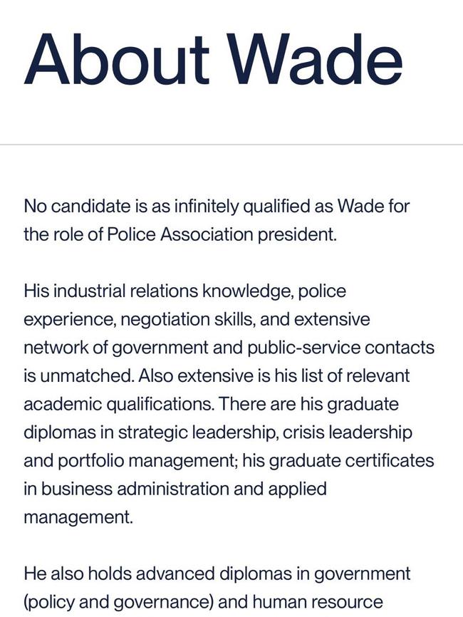 A campaign website for Wade Burns that was live on Friday morning but taken down around midday. Picture: Supplied