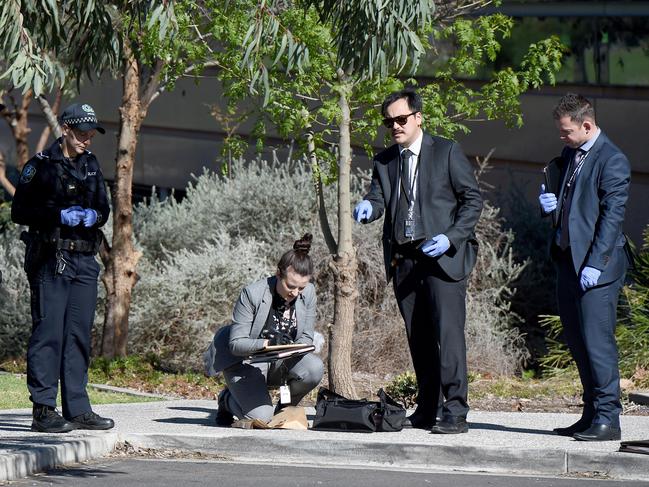 ADELAIDE, AUSTRALIA - AUGUST 29, 2020: Police at the scene at Adelaide High School on West Terrace after a man was left in a critical condition after being assaulted by four men overnight. Picture: Naomi Jellicoe