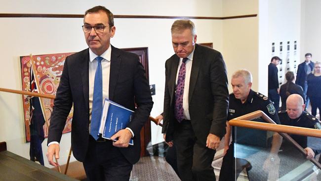 Premier Steven Marshall and Health Minister Stephen Wade. Picture: AAP Image/David Mariuz